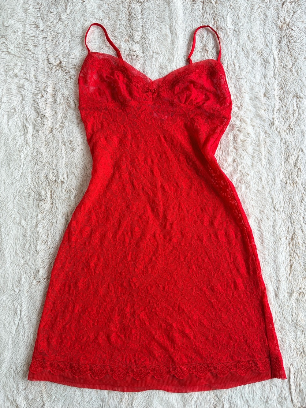 🍒 Vintage 2009 Victoria’s Secret Red Lace Slip Dress Y2K Sheer Lingerie Festival